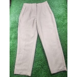 Zara Pants Womens L Beige Twill Pleated Tapered Dress Ankle Pockets Workwear